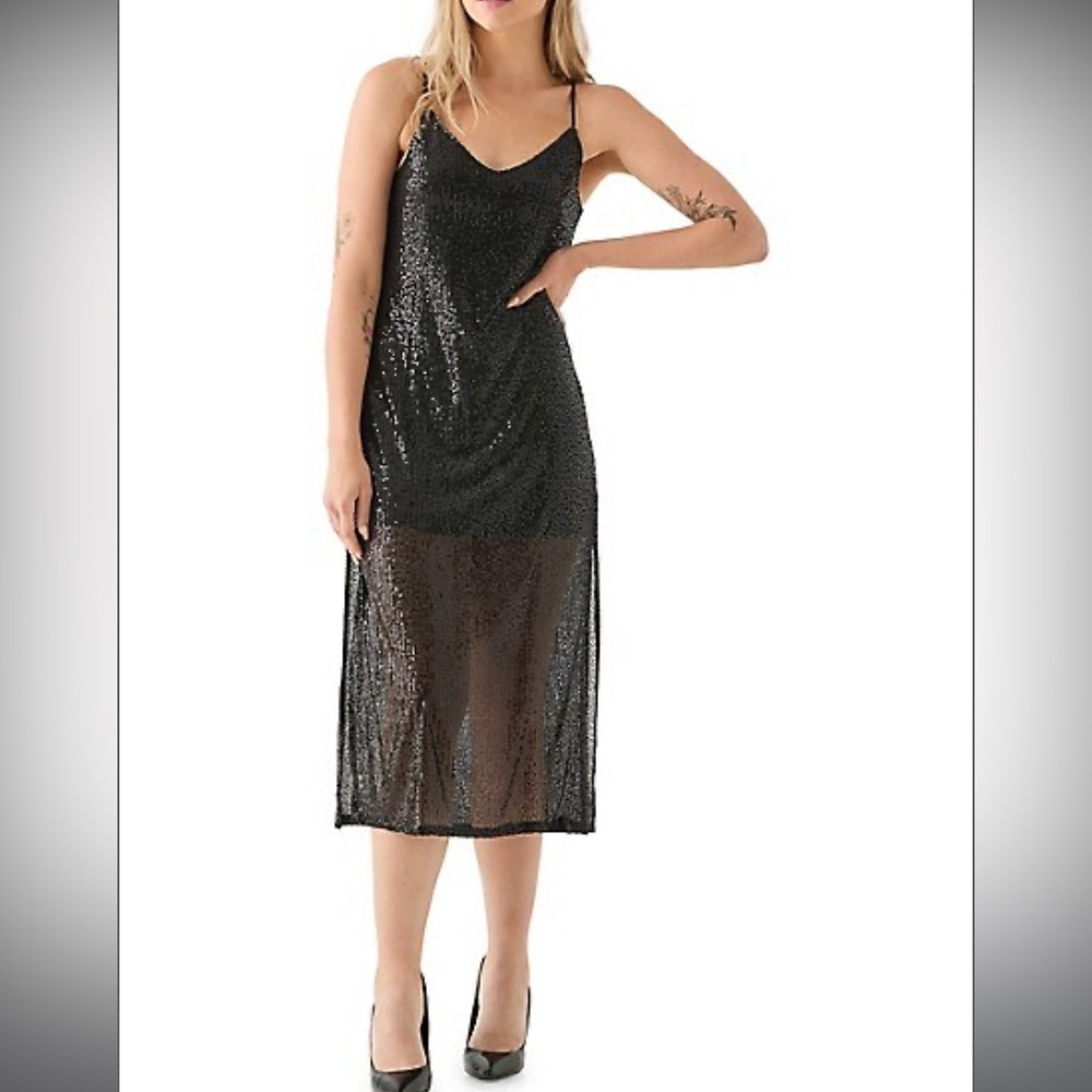 Black Sequined Midi Slip Dress - Picture 3 of 3